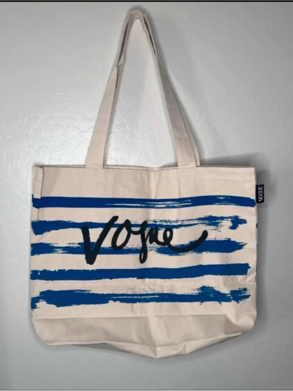 Vogue Cream Canvas Tote with Blue Stripes